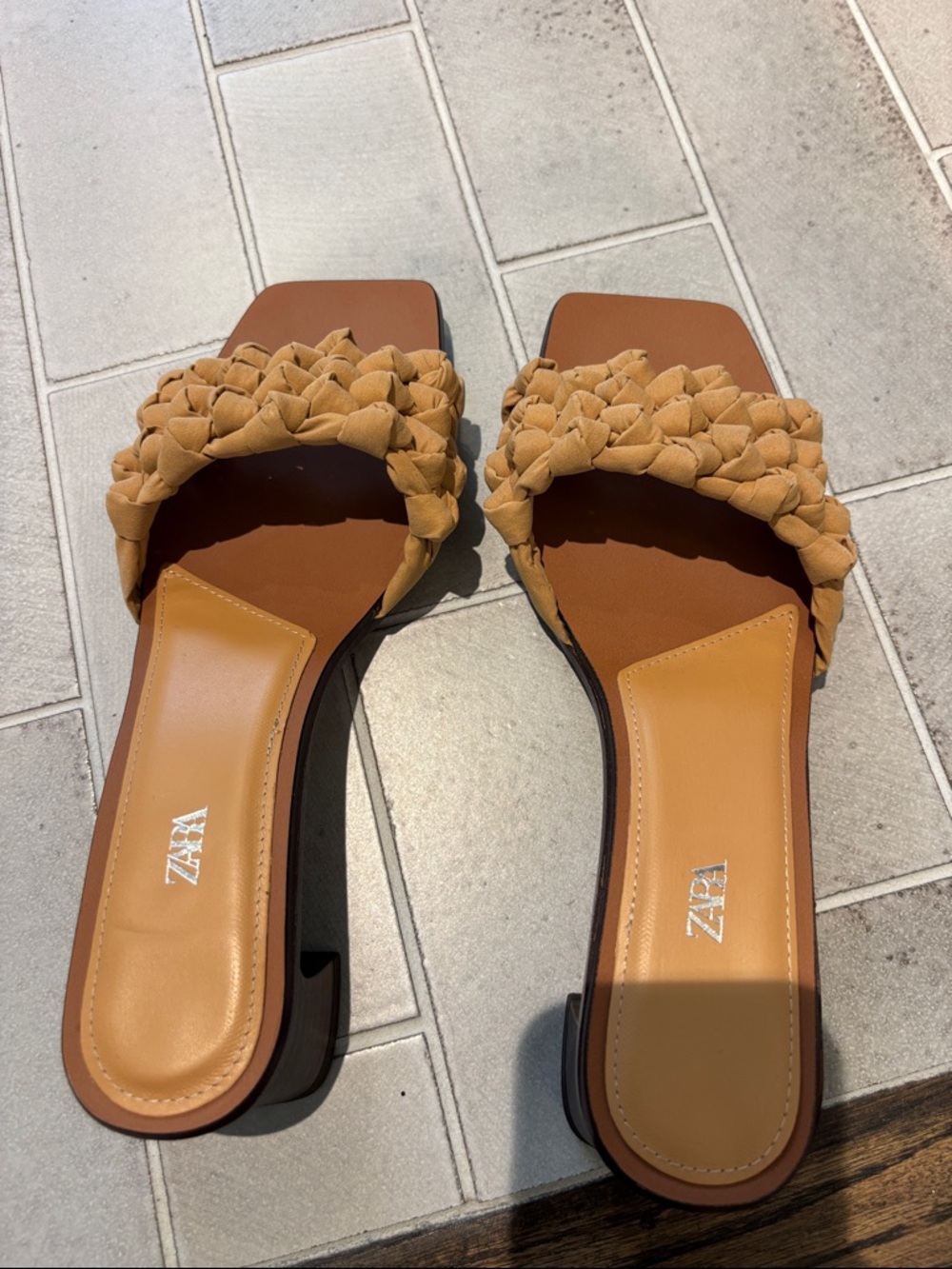 ZARA Braided Tan Slide Mules